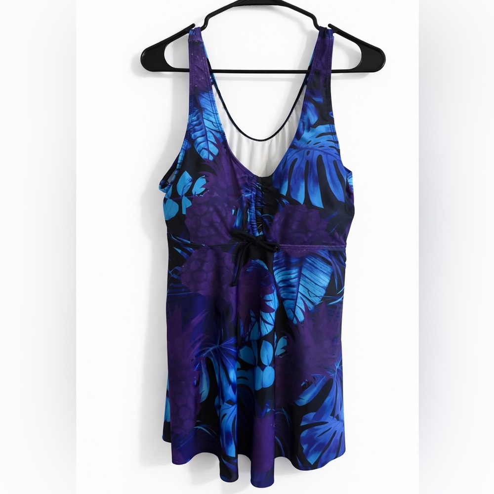 $13 or 2 for $20. Blue Purple Tropical Tankini Top Large Flowy
